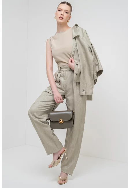 Копринена слим блуза - Каки