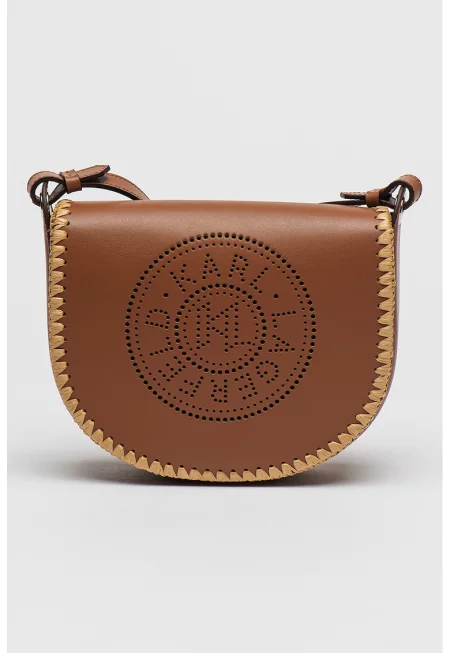Кожена чанта през рамо с лого - Кафяв