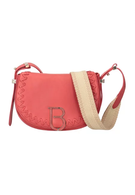 Кожена чанта през рамо с лого - Корал