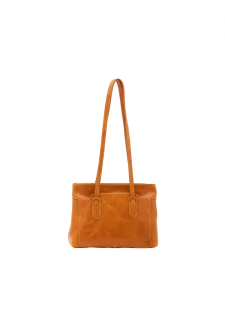 Кожена чанта за рамо с джоб с цип - Синапено жълто