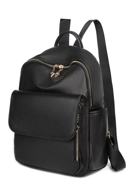 Кожена раница Colby с външни джобове - Черен