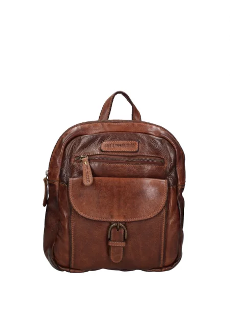 Кожена раница с външни джобове - Кафяв