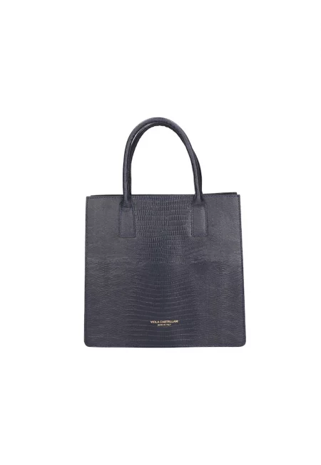 Кожена шопинг чанта с регулируема презрамка - Тъмносин