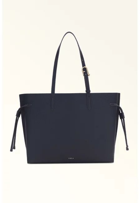 Кожена шопинг чанта с регулируема презрамка - Ултрамарин синьо