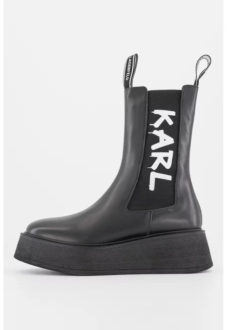 Кожени боти Chelsea с контрастно лого - Черен