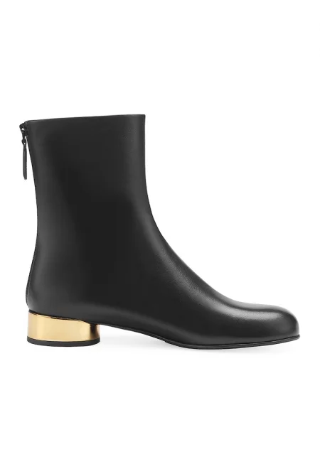 Кожени боти с контрастен ток - Черен