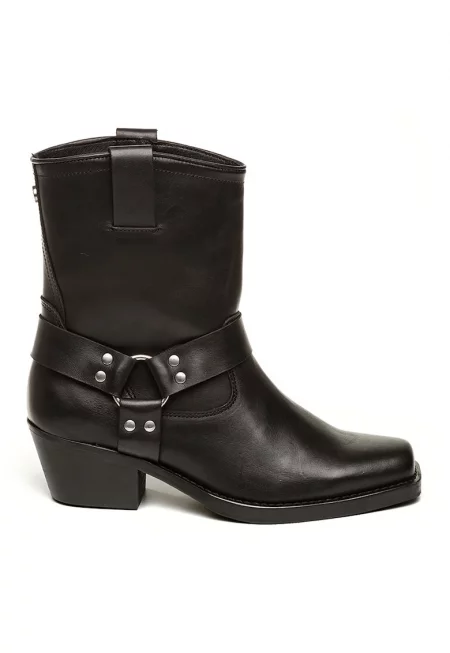 Кожени боти с кубински ток - Черен