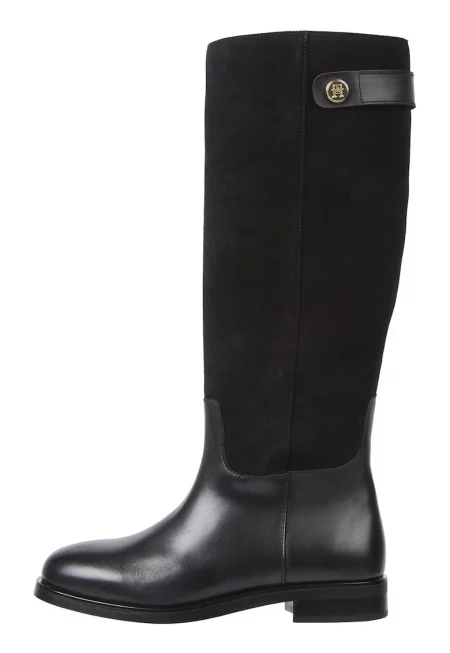 Кожени ботуши Mixed Texture - Черен