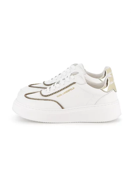 Кожени спортни обувки с декоративни камъни - Бял/Златист