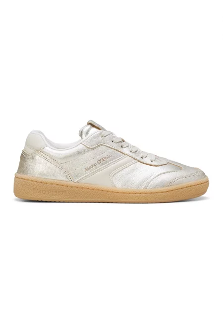 Кожени спортни обувки с овален връх - Бежов/Сребрист