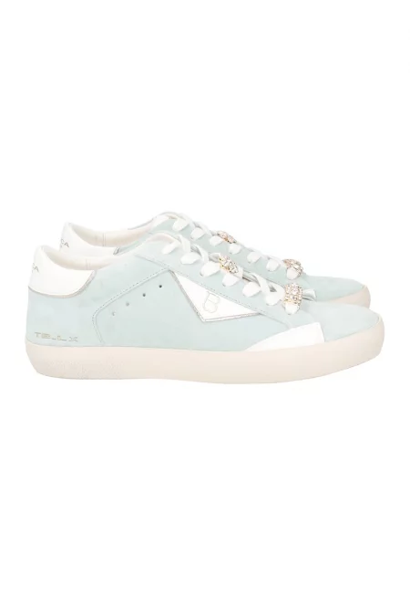 Кожени спортни обувки с шарка - Златист/Бледозелен/Мръснобял