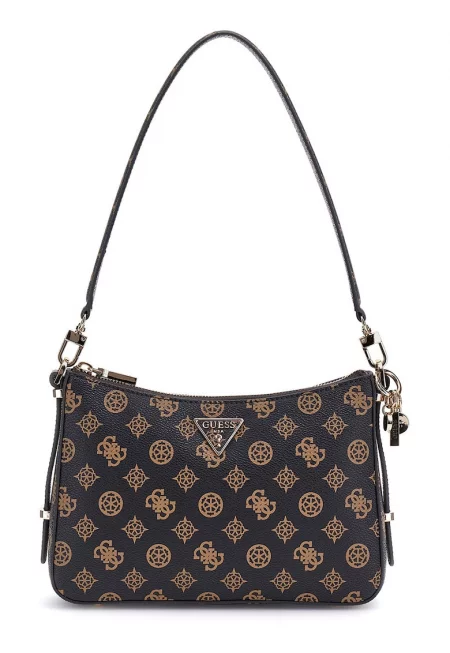 Малка чанта с принт - Избеляло черно/Карамел