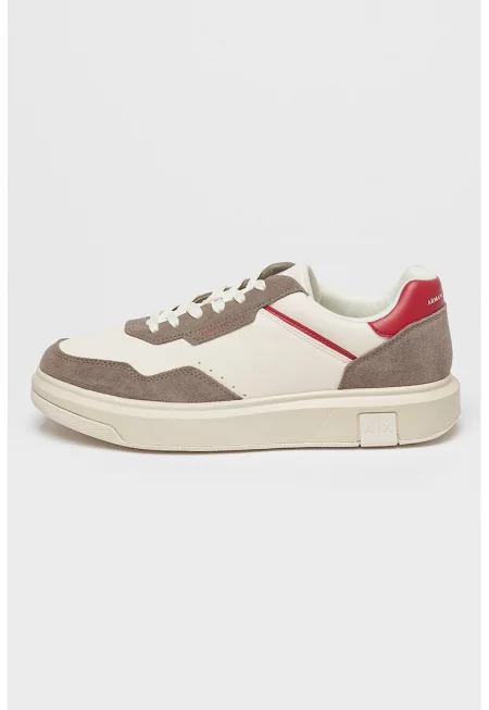 Маратонки с еко кожа и текстил - Сиво-кафяв/Тъмночервен/Мръснобял