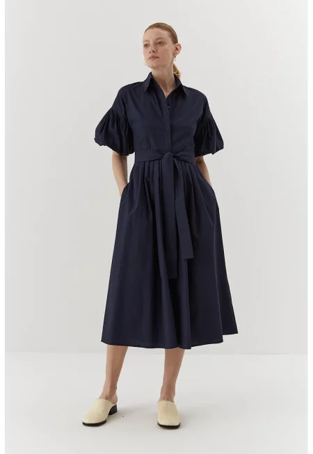 Миди рокля Audrey с бухнали ръкави - Тъмносин