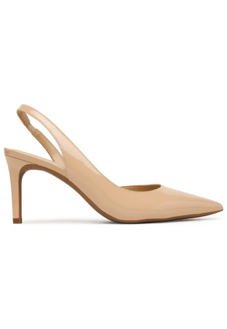 обувки на ток от естествена лачена кожа slingback с остър връх и stiletto ток - бежови - Бежов