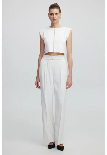 Официален панталон с висока талия - Мръснобял