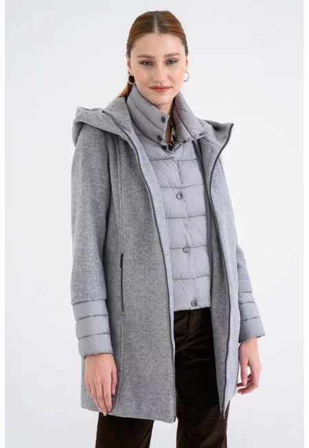 Палто с дизайн 2 в 1 - Сив меланж