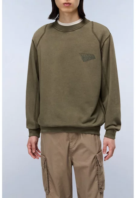 Памучен суитшърт с лого на гърба - Сиво-кафяв/Каки