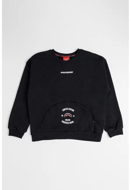 Памучен суитшърт с овално деколте - Черен