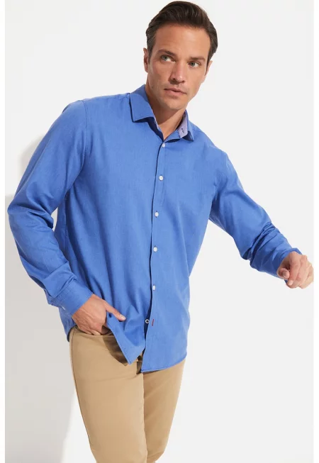 Памучна риза с класическа яка - Тюркоаз