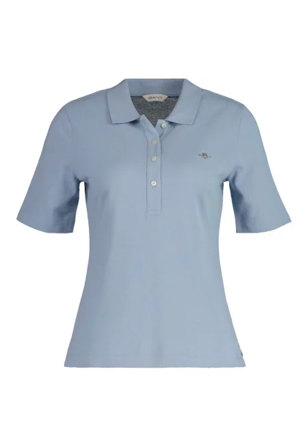 Памучна тениска с яка - Светлосин