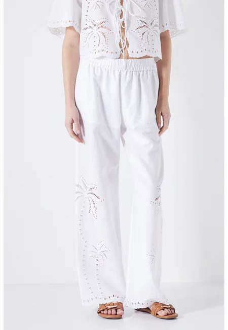 Панталон с лен - Бял