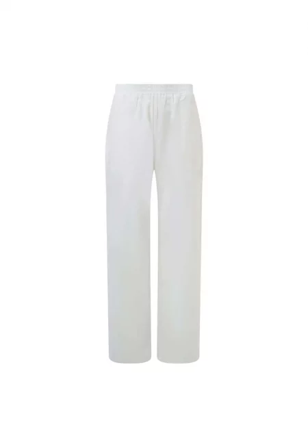 Панталон с лен с висока и еластична талия - Бял -