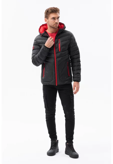 Подплатено зимно яке с качулка - Черен