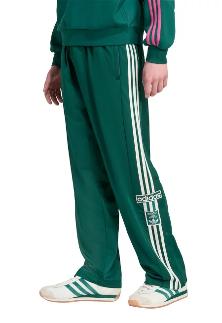 Прав спортен панталон със странични цепки с капси - Бял/Аква зелено