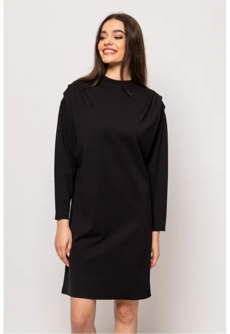 Права рокля Vivi с паднали ръкави - Черен