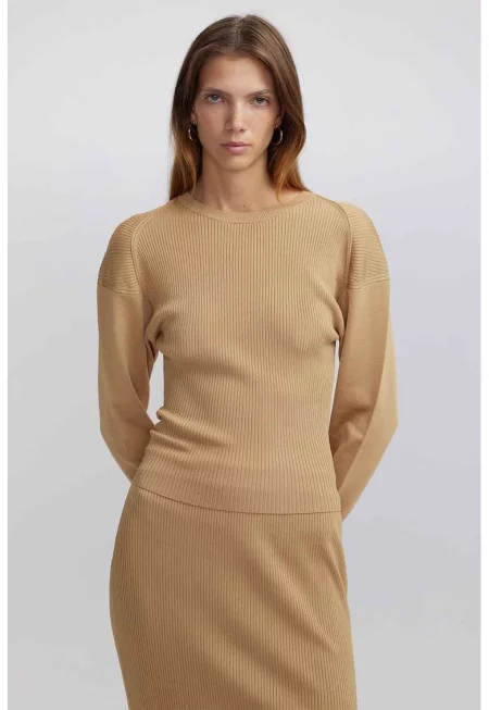 Пуловер с отвор - Жълт/Шафраново жълто