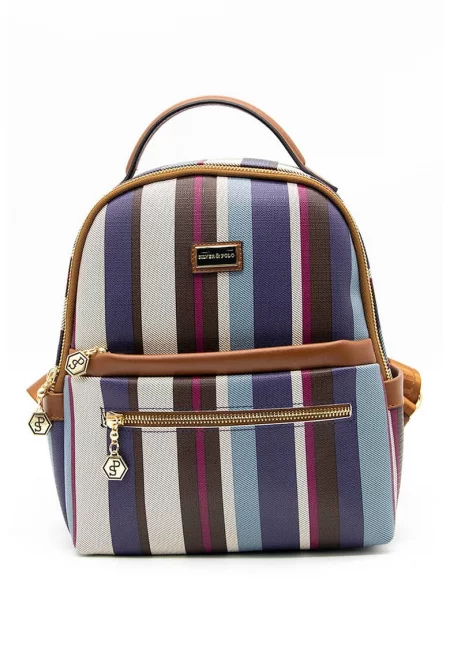 Раница на райе с джобове с цип - Многоцветен