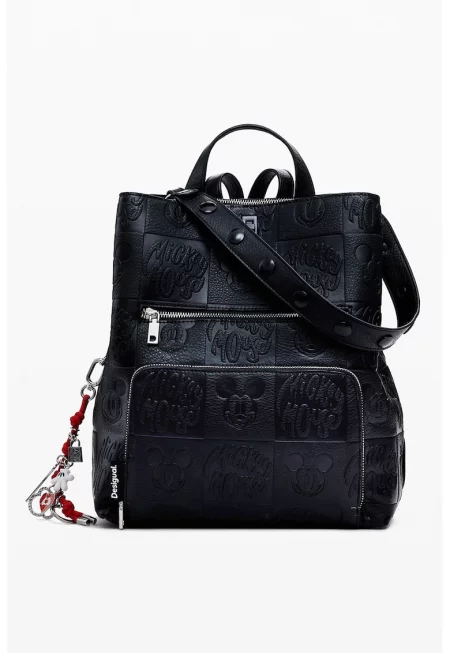 Раница от еко кожа с детайли Mickey Mouse - Черен