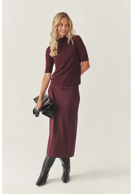 Разкроена пола с колан - Тъмновиолетов