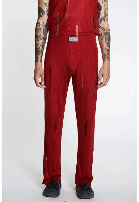 Разкроени плетени панталони с дискретна оребрена прозрачност и предно лого Louis Gabriel Nouchi LG - Червен