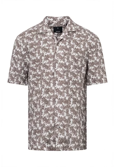 Риза regular fit с къс ръкав и принт тип лого - Кафяв