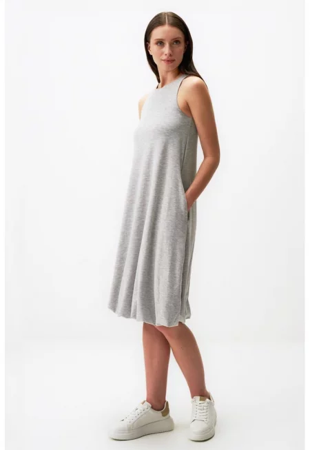 Рокля без ръкави с джобове - Сив меланж