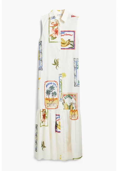 Рокля-риза с фото щампа - Бял/Зелен/Син