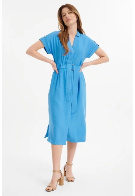 Рокля-риза с колан - Пастелносин