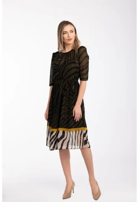 Рокля Shelly със среднодълги ръкави - Черен/Каки