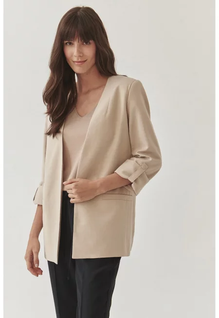 Сако Lemaria с лен - без закопчаване - Крем