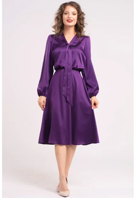 Сатинирана рокля с панделка