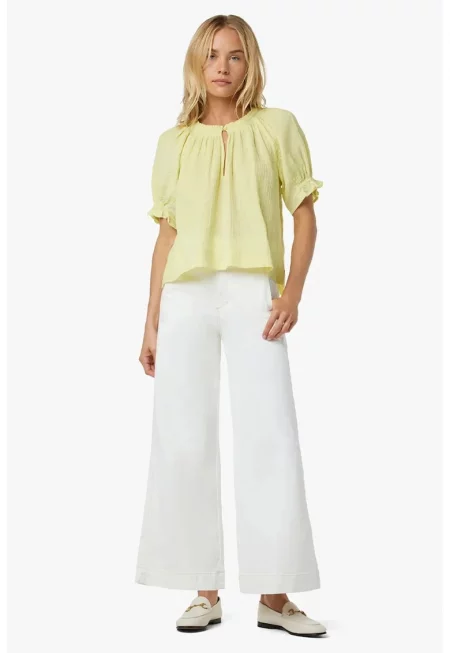 Широки дънки с висока талия и странични джобове HD1 - Крем