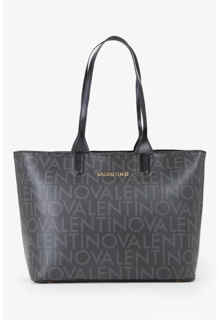 Шопинг чанта от еко кожа с лого - Черен