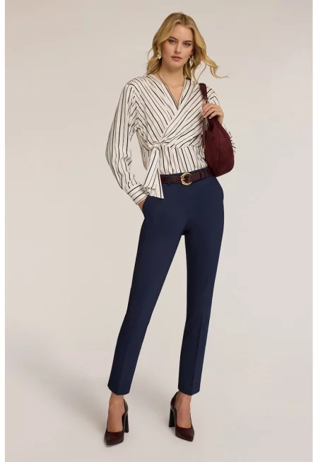 Скосен панталон със скосени джобове - Тъмносин