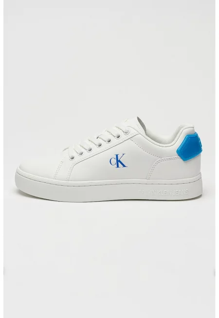 Спортни обувки от кожа и еко кожа с лого - Бял/Син