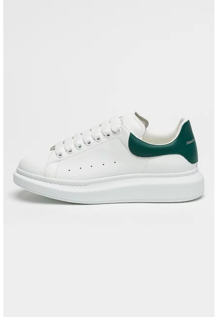 Спортни обувки от кожа с лого - Бял/Тъмнозелен