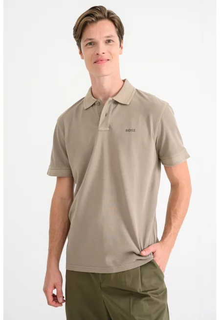 Тениска Prime от памучно пике с яка - Маслинено зелено