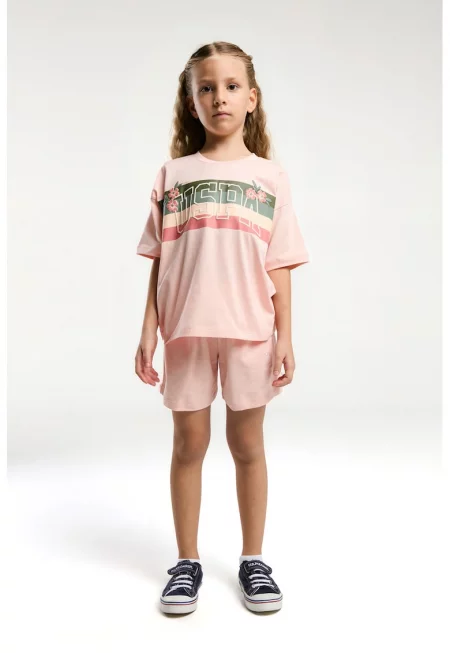Тениска с лого и шорти - Прашно розово