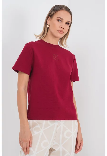 Тениска с овално деколте - Бордо